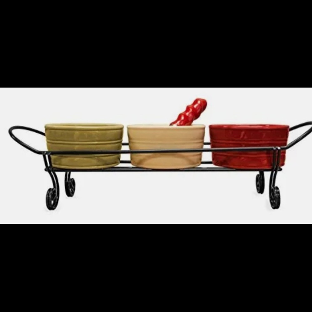 Cobble creek Dip Bowls Holder and Spreader Set new